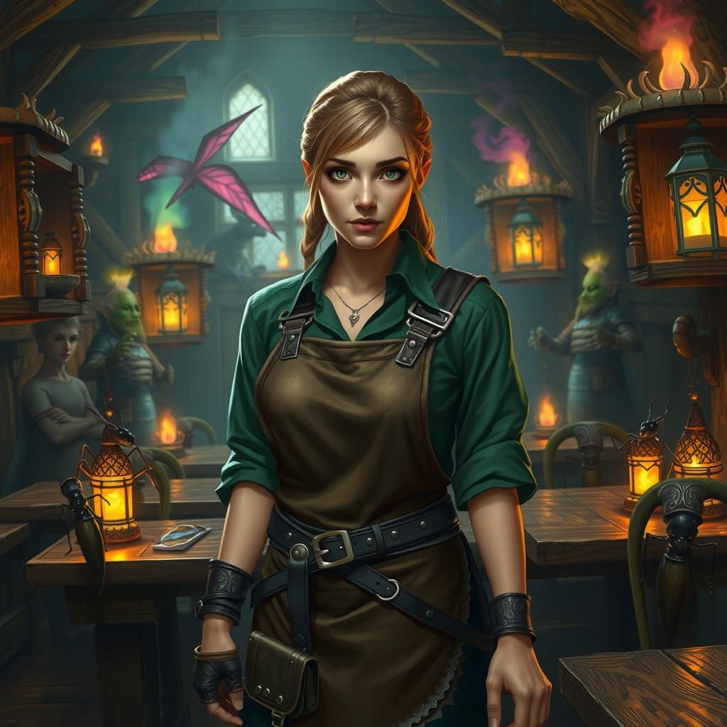 Fantasy Innkeeper in a Medieval Tavern with Magical Skills