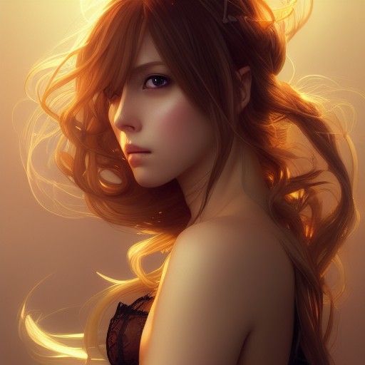 Anime Girl with Golden Hair in Ghibli Style