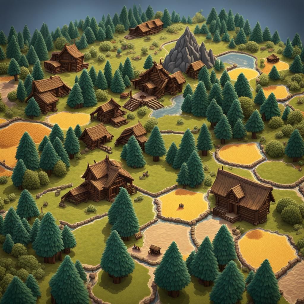 Detailed Catan Landscapes with Forests and Mountains