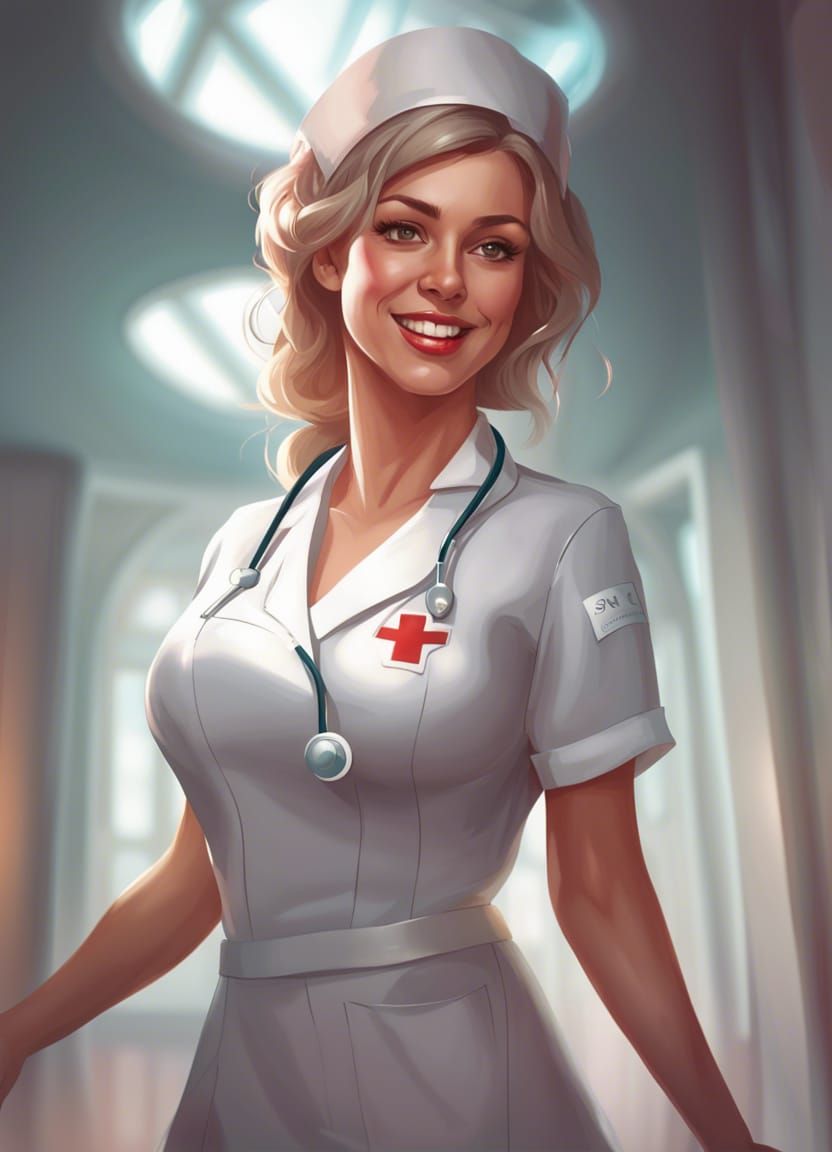 Smiling Nurse Portrait in Hyperdetailed Art Style