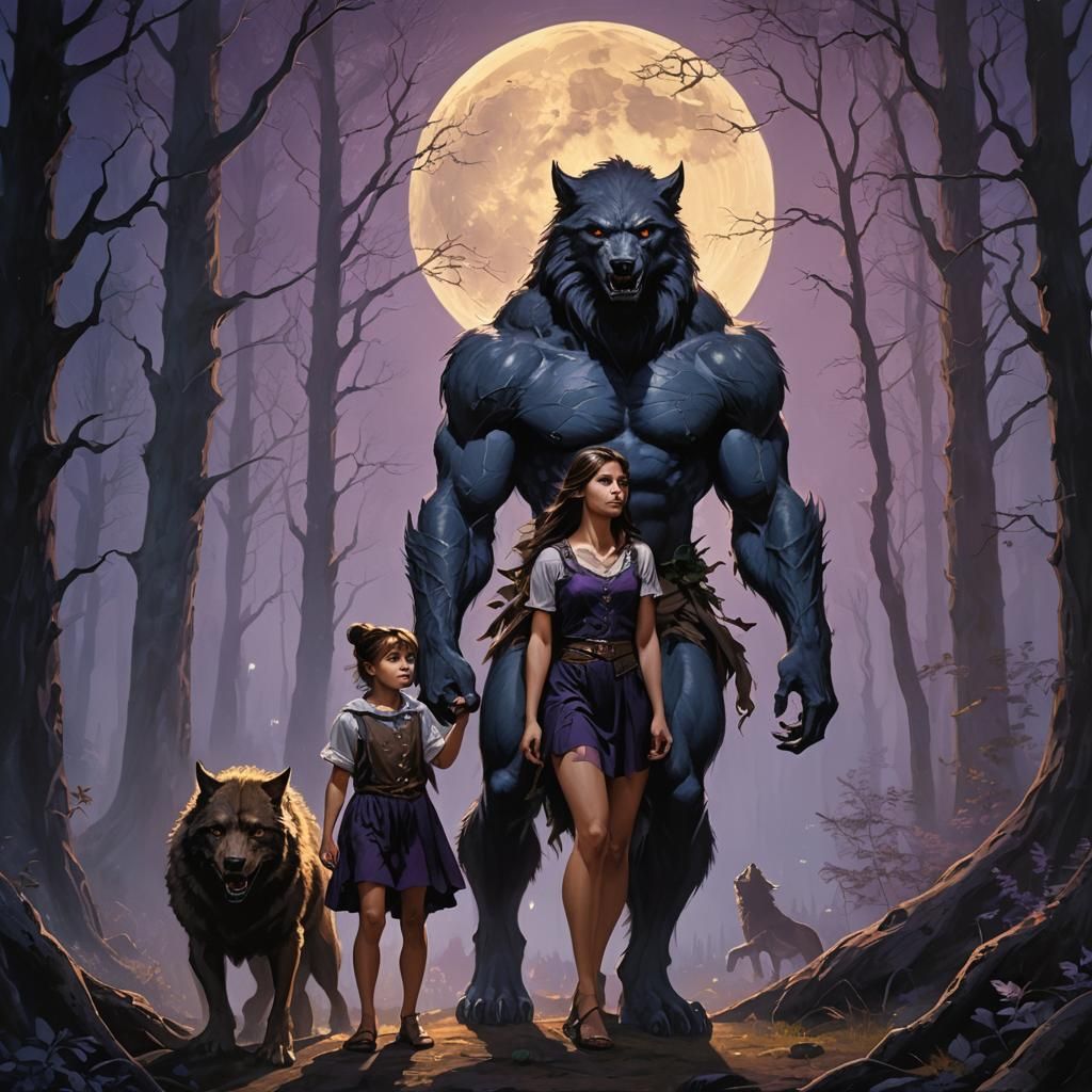 Mystical Family Portrait Under Moonlight in Oil Painting Sty...