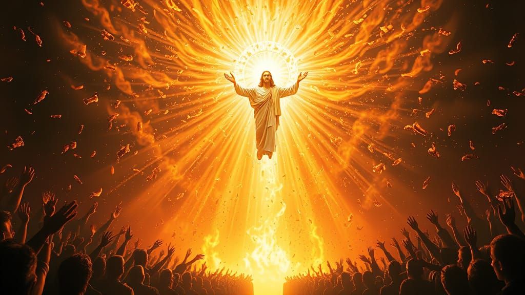 Surreal Ascension of Faithful Prayers in Golden Light and Fl...