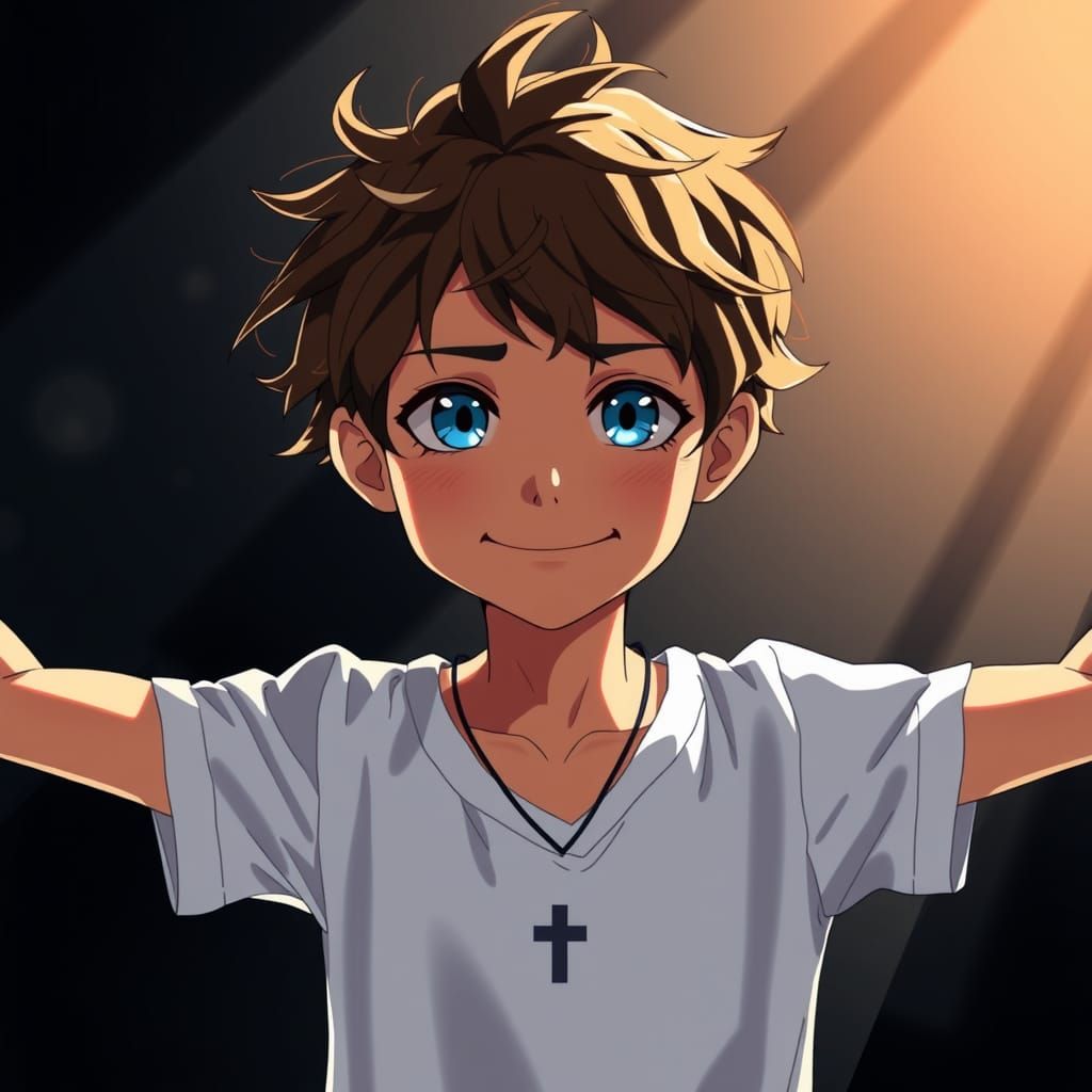 Anime Boy Portrait with Transhumanist Symbolism