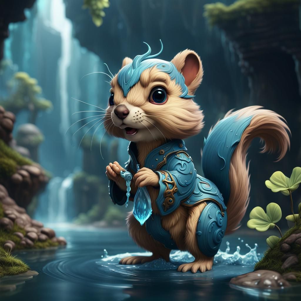 Whimsical Chibi Water Squirrel: Fantasy Concept Art