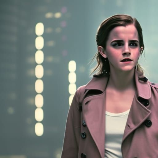 Emma Watson as Cyberpunk Detective in Film Noir Style