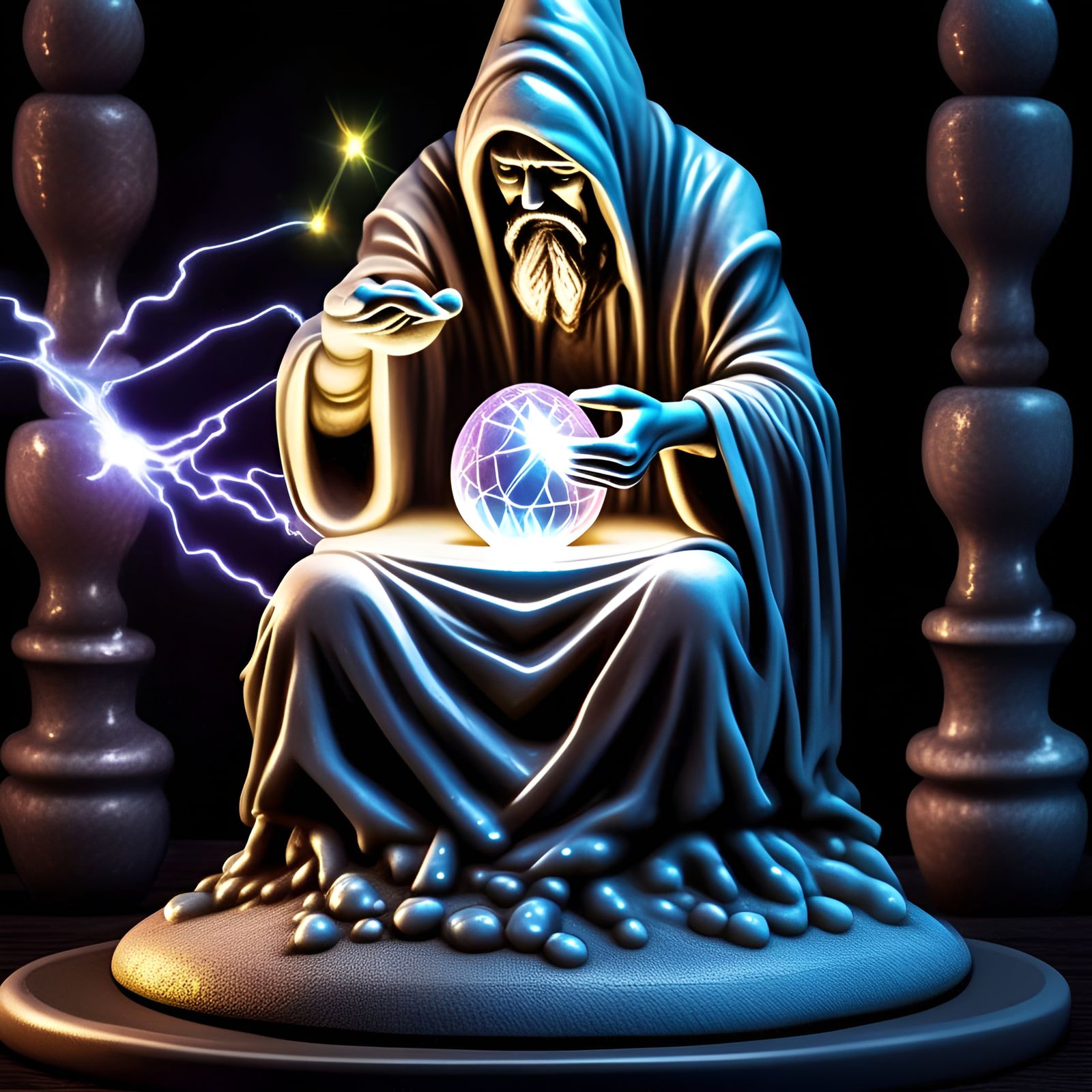 Wizard Statue Concentrating on Crystal Ball