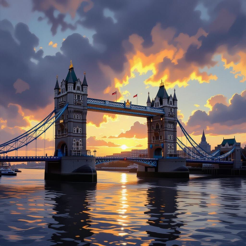 Dramatic Tower Bridge London with Thames in Moody Light