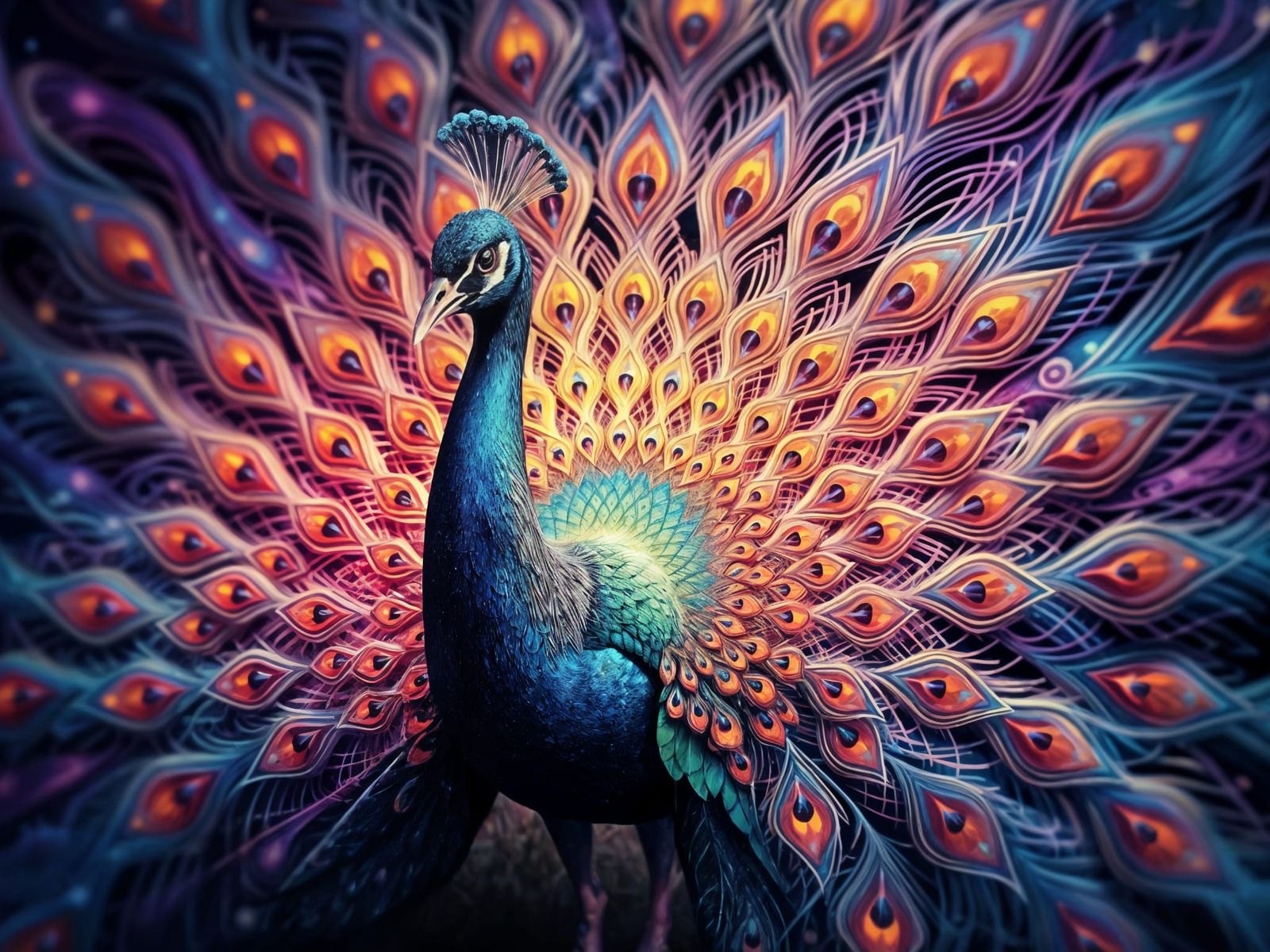 Vibrant Cosmic Peacock in Hyperdetailed Digital Art