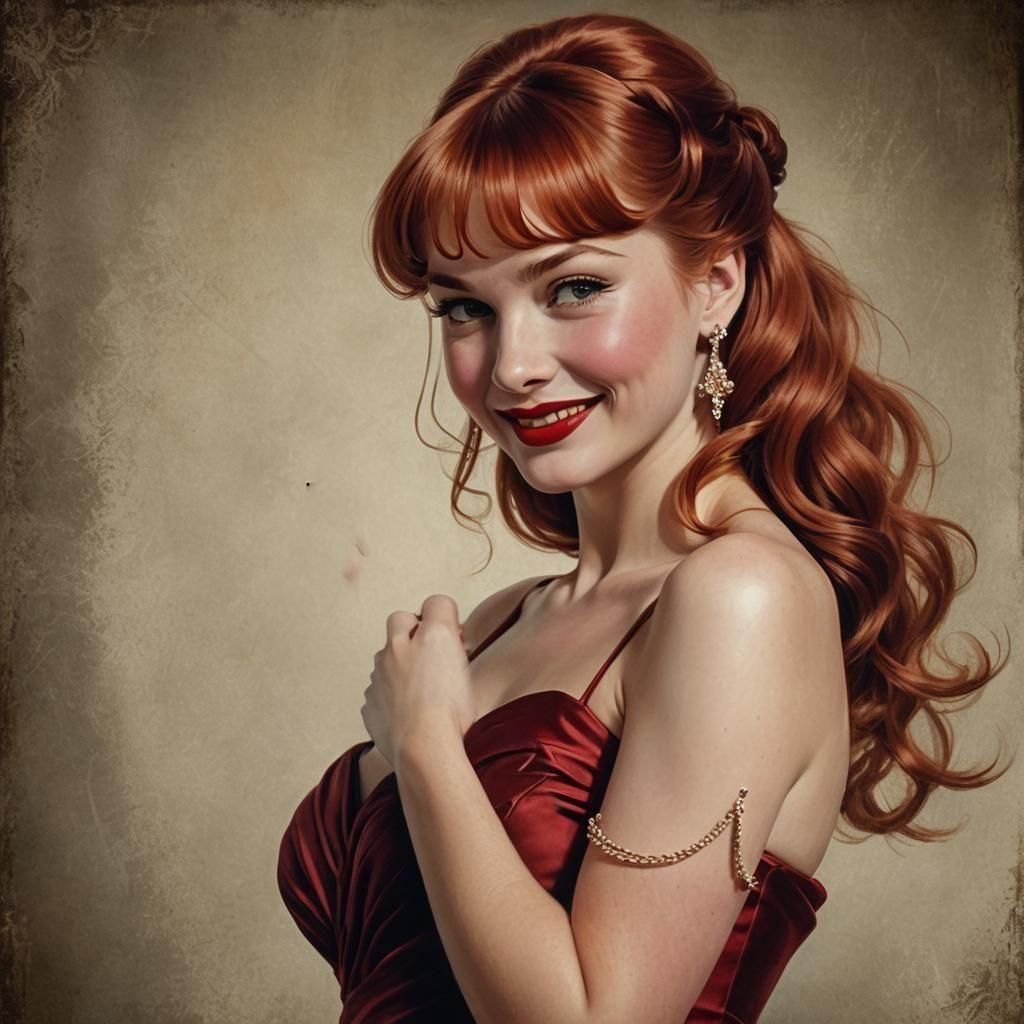 Red-Haired Woman in Silk Gown: Fantasy Glamour