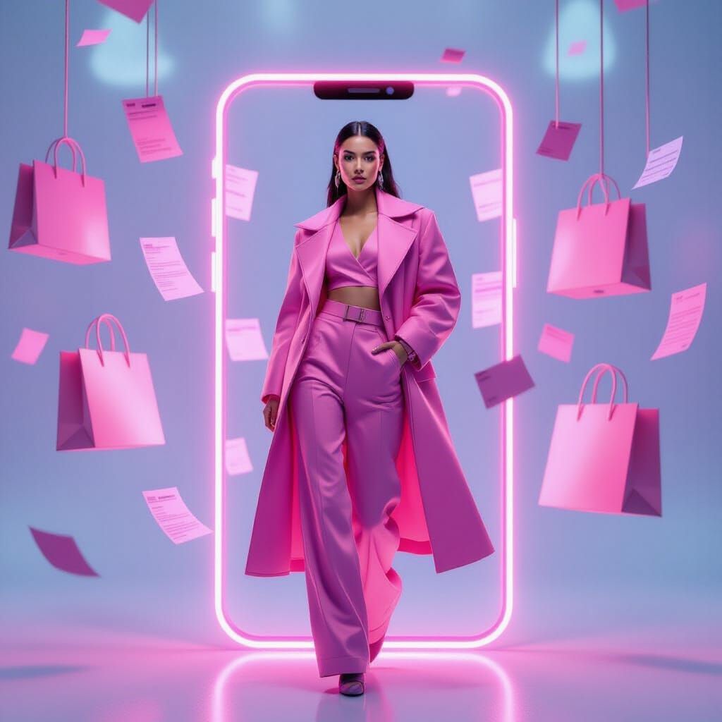 Futuristic Fashion Portrait in Neon Phone Frame