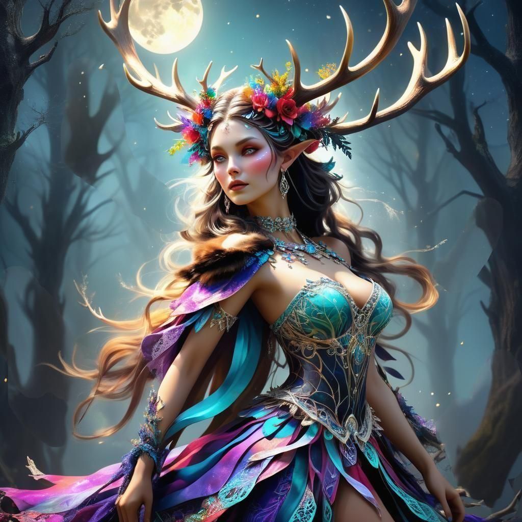 Goddess of the Hunt in Mystical Dreamworld