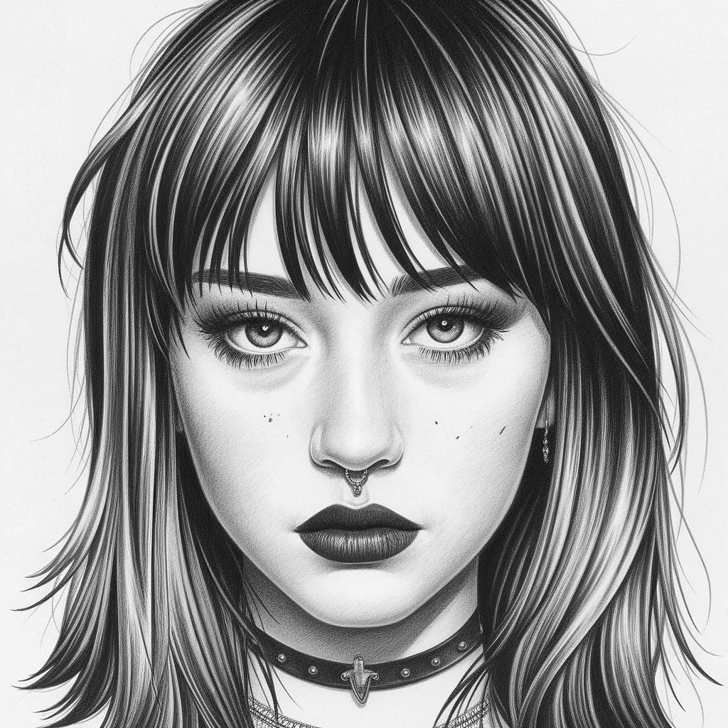 Pencil Drawing of a Young Emo Woman's Face