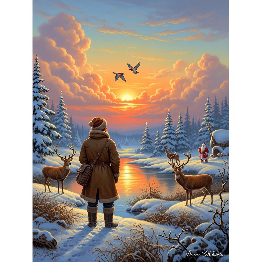 Winter Landscape with Sunset in Classical Style