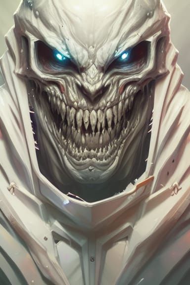 Monster Portrait in White Suit, Hyperdetailed Concept Art
