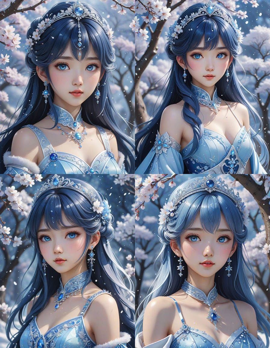 Ethereal Asian Princess in Icy Watercolor Anime Style