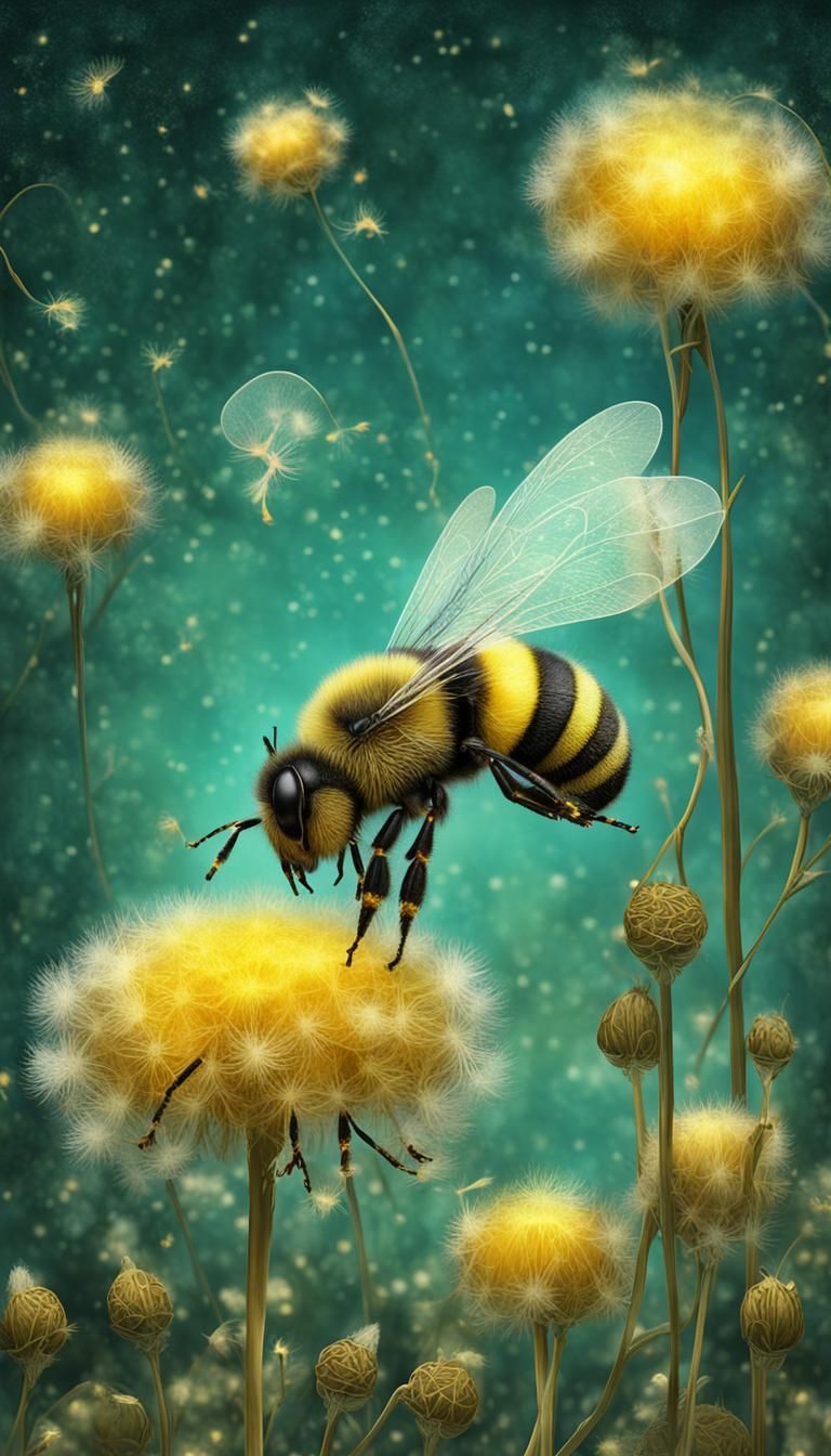 Bee and Dandelion Seeds in 3D Digital Art