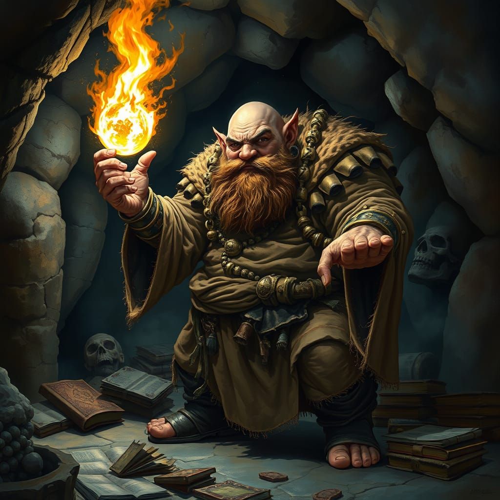 Realistic Hill Dwarf Cleric in Dark, Ominous Cave