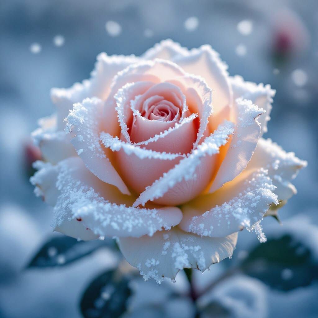 Frosted Rose in Blizzard Hyperrealistic Photography