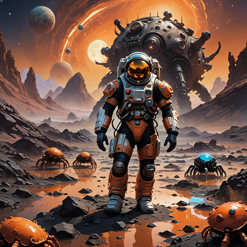 Alien Planet of Metal Crabs in Sci-Fi Artwork