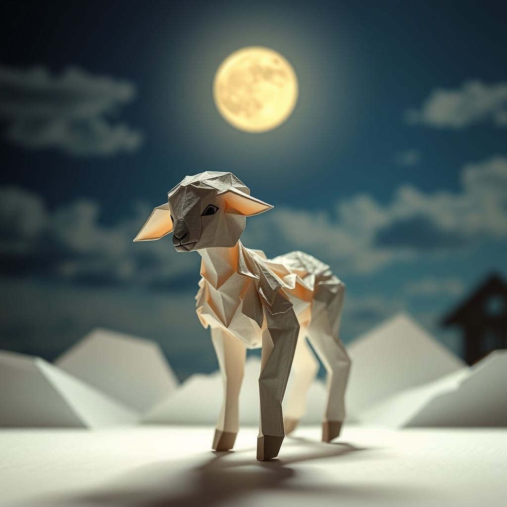 Origami Papercraft Under Glass Moonlight