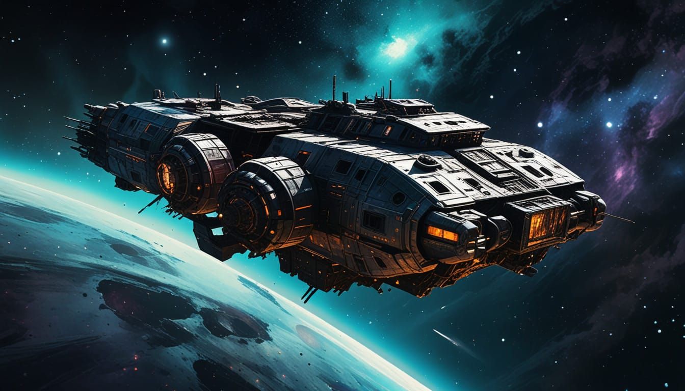 Surreal Cosmic Station in Vibrant Chiaroscuro