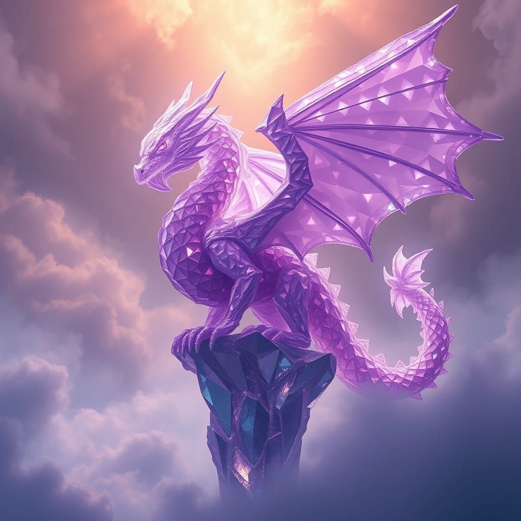 Crystalline Dragon Sculpture in Ethereal Mist