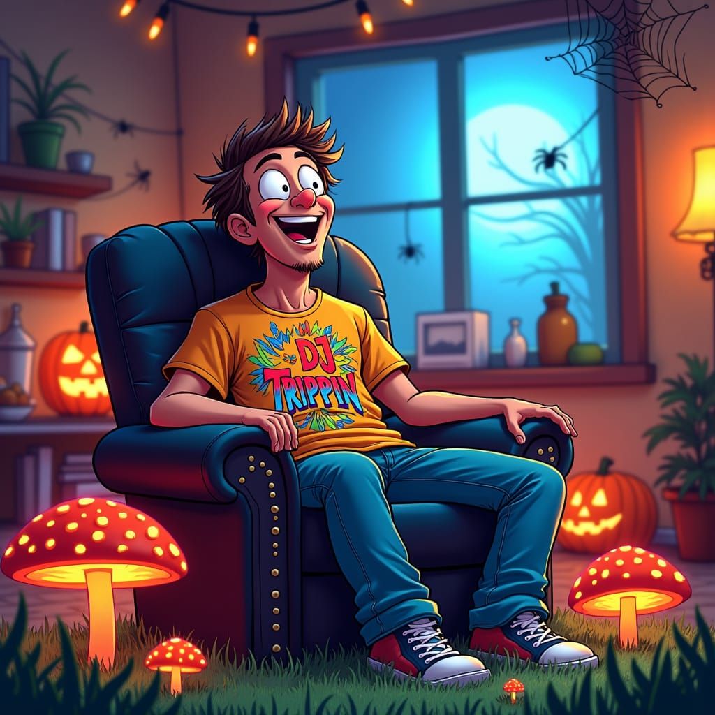 Psychedelic Halloween Trip in Cartoon Living Room