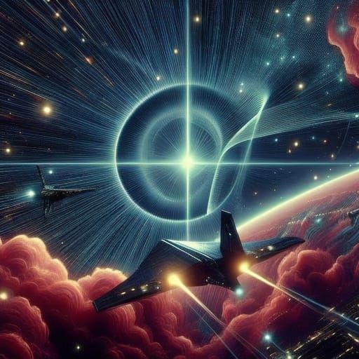 Vibrant Cosmic Starship Illuminated by Pulsar's Radiant Glow