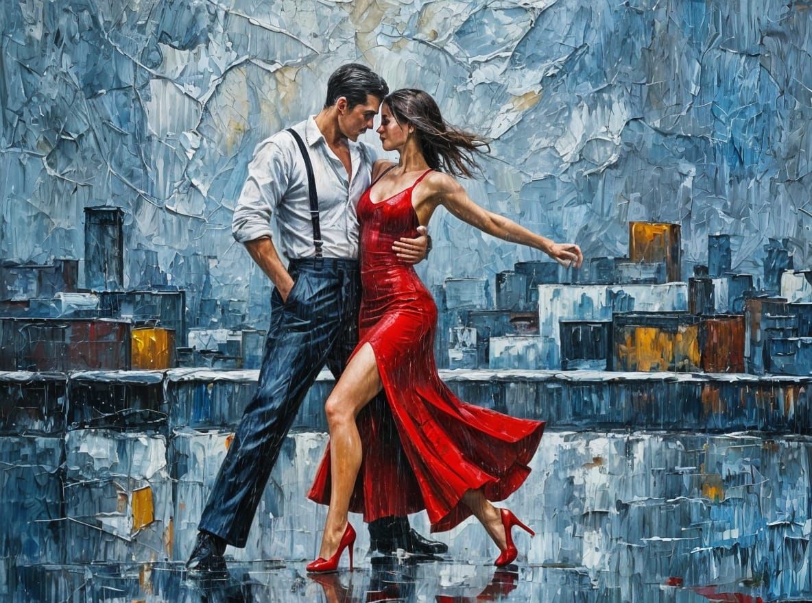 Rooftop Tango in Abstract Expressionism Style