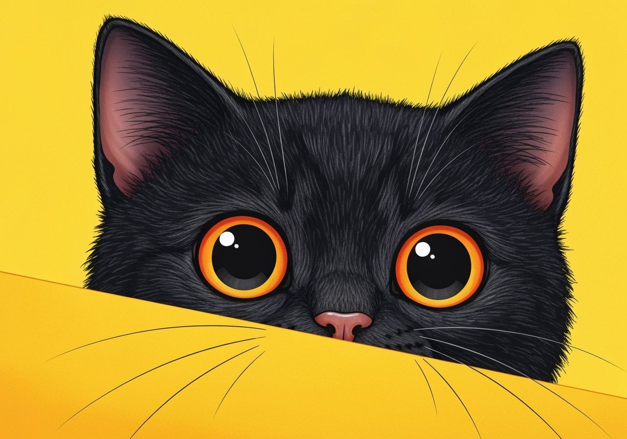Black Cat Peekaboo in Children's Illustration Style