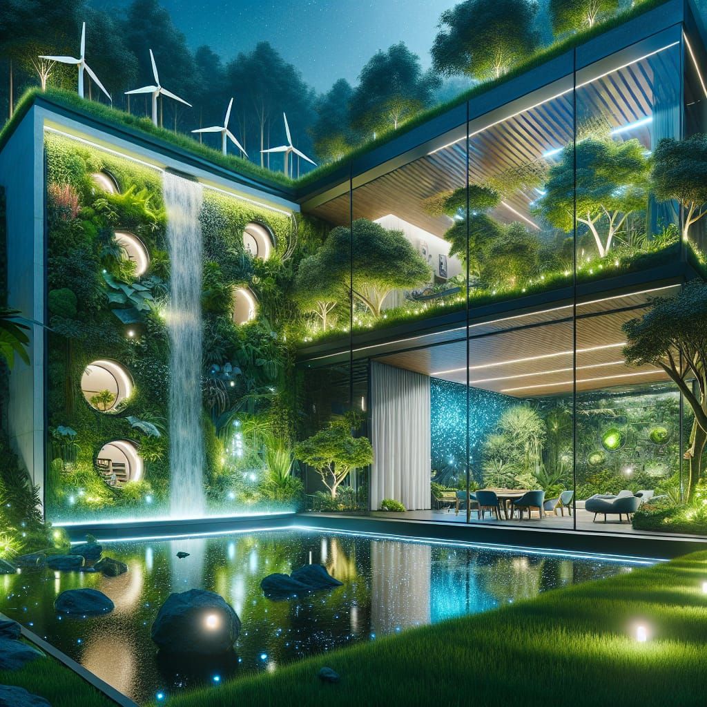 Eco-Friendly Futuristic Home with Indoor Waterfall