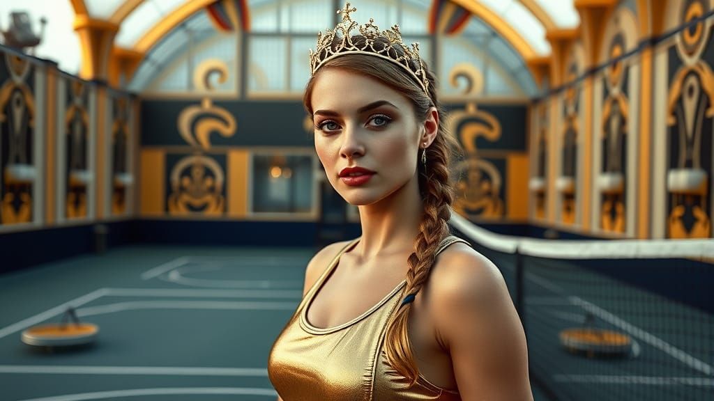Golden Art Deco Tennis Court with Swedish Woman
