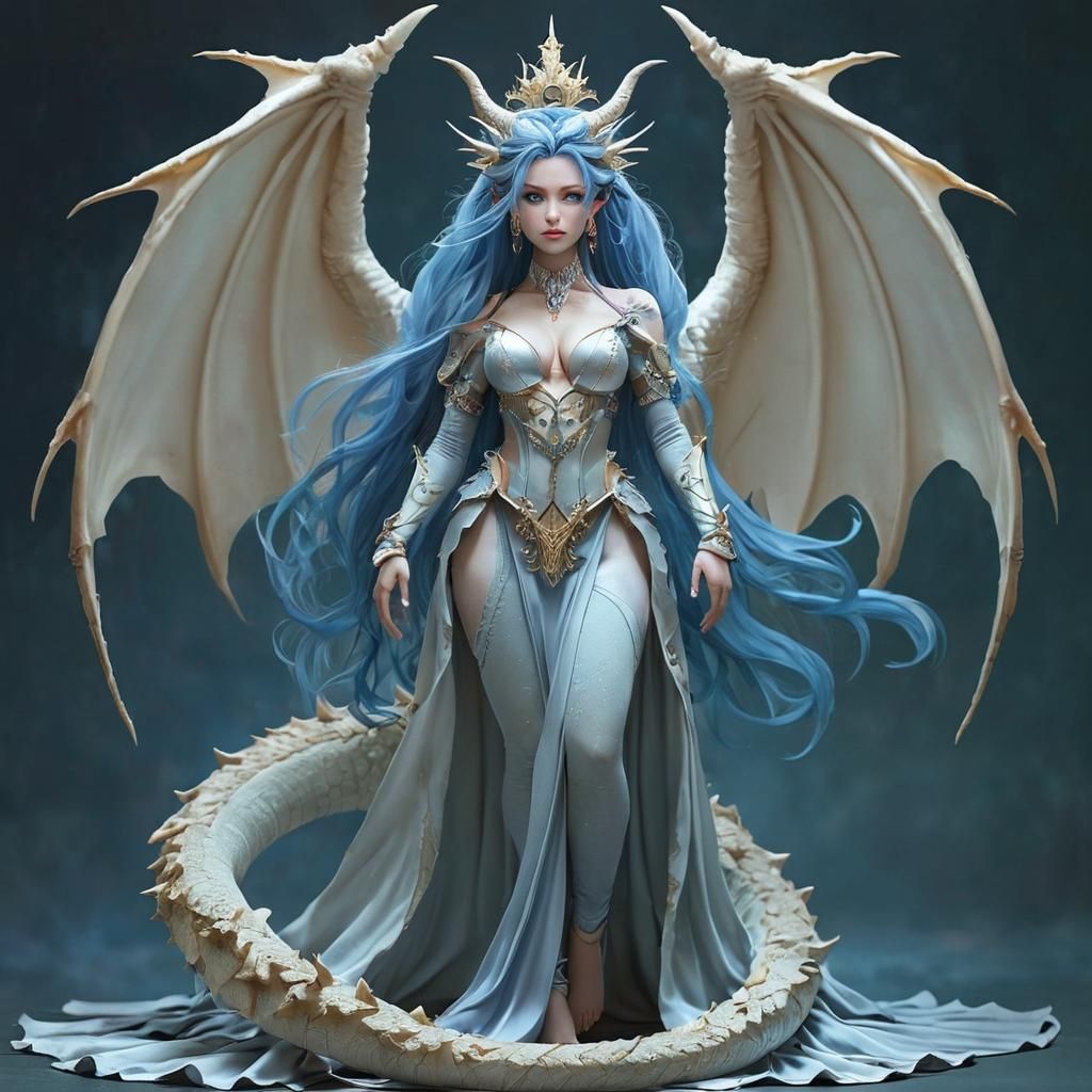 Dragon Queen with Sapphire Eyes in Dark Fantasy Style