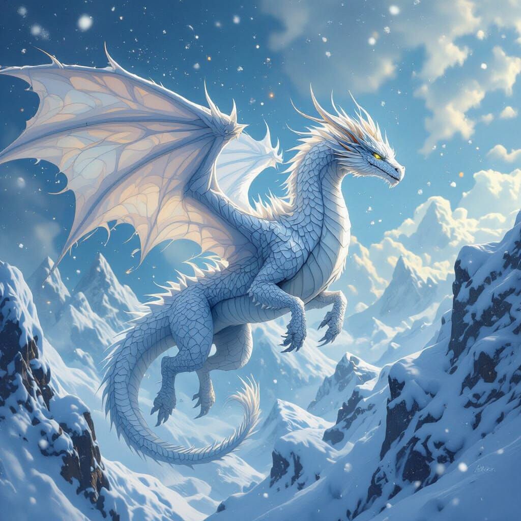 Ice Dragon Soaring Through Frozen Skies