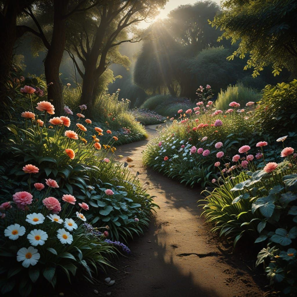 Vibrant Floral Wonderland in Dreamlike Hyperrealism
