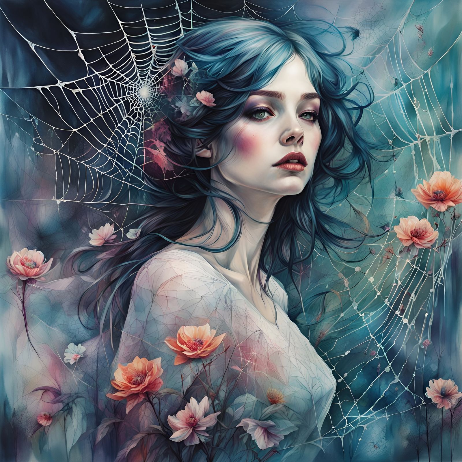 Intricate Spiderweb in Art Brut Style