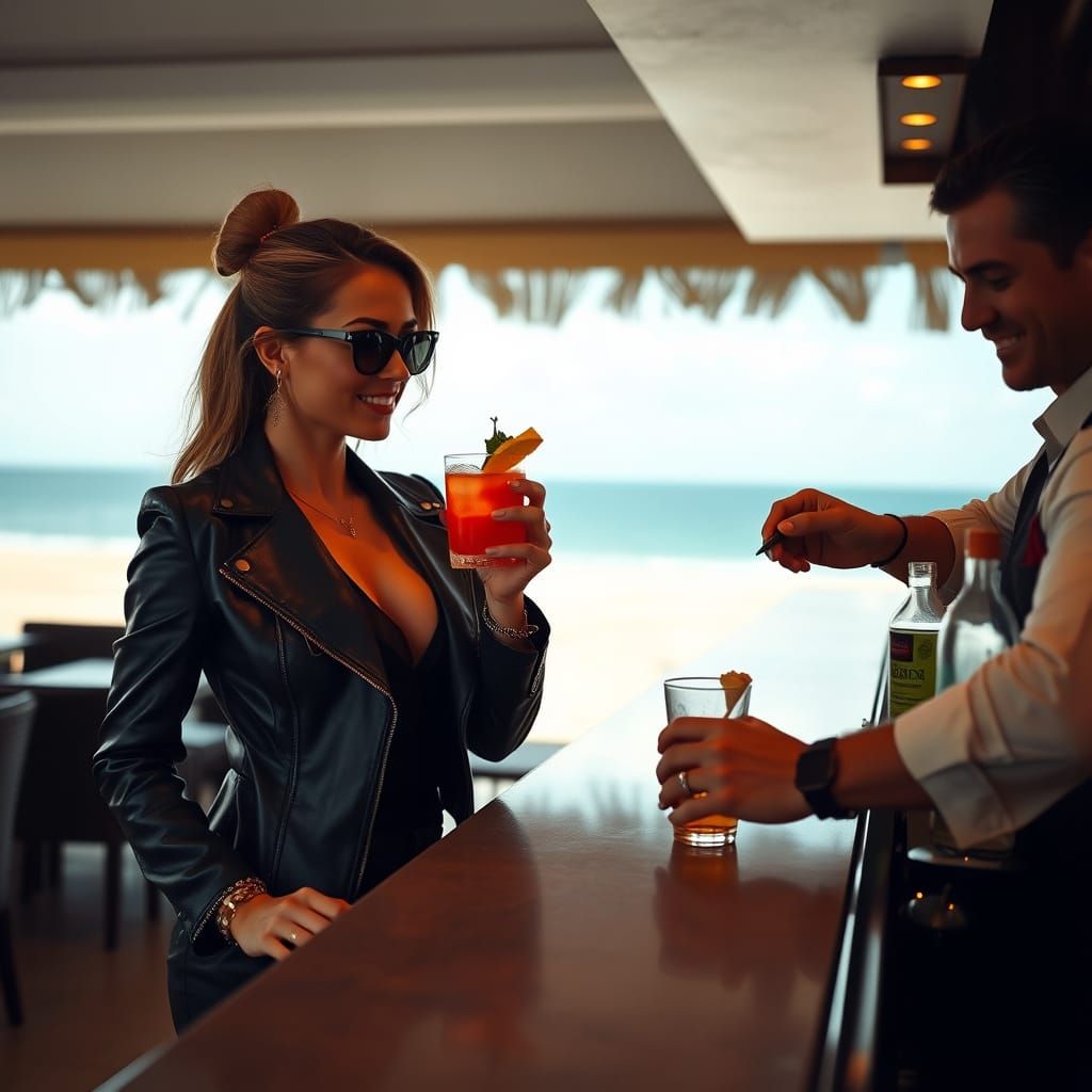 Confident Woman at the Chic Bar in Cinematic Style