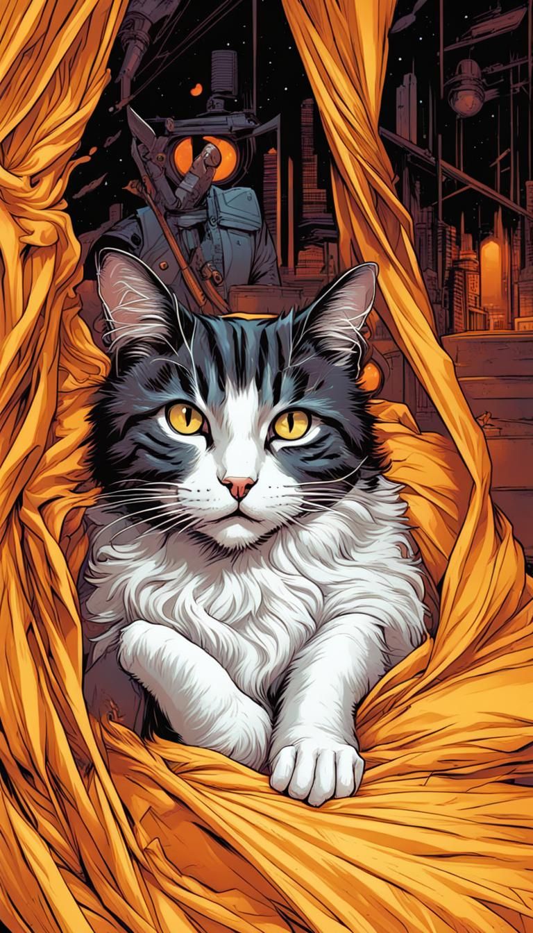 Whimsical Feline Portrait in Smooth Comic Book Style