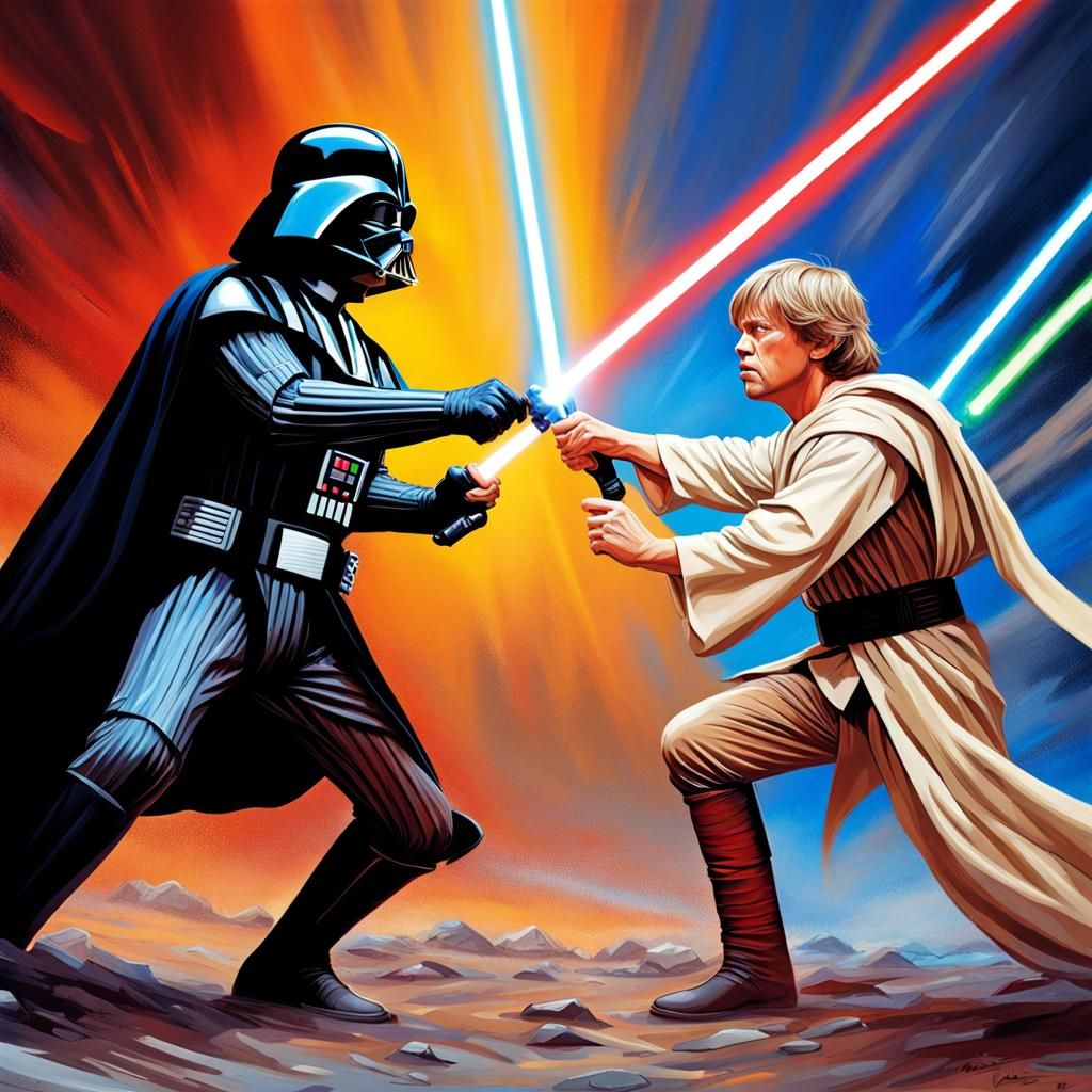 Darth Vader vs Luke Skywalker: Hyperrealistic Splash Art