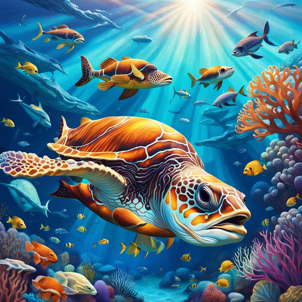 Great Barrier Reef: Hyperrealistic Aquatic Splash Art
