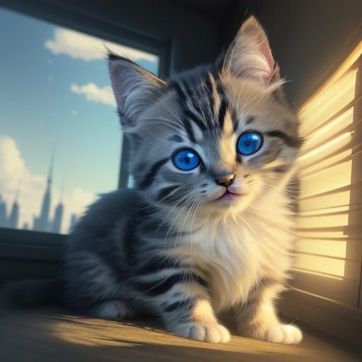 Surreal Kitten Radiates Unbridled Joy in Vibrant, Cinematic...
