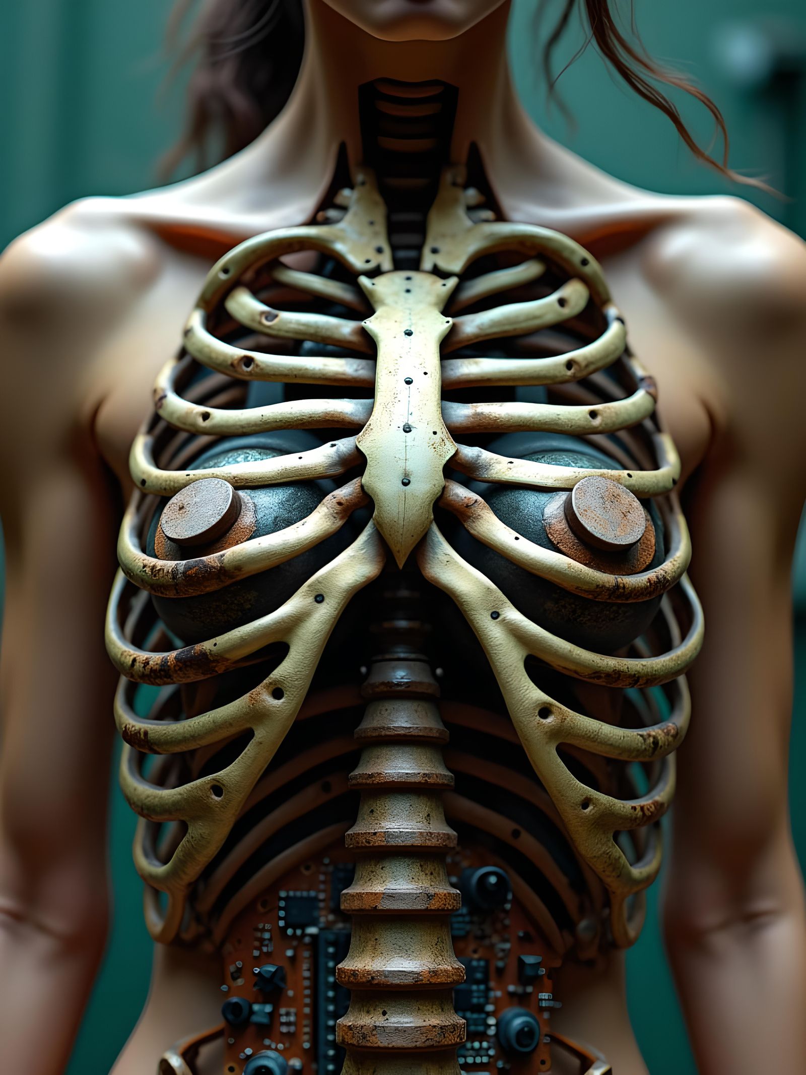 Steampunk Cyborg Woman with Visible Mechanics