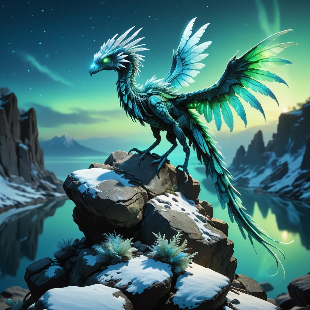 Bioluminescent Alien Archaeopteryx-Dragon: Surreal Illustrat...