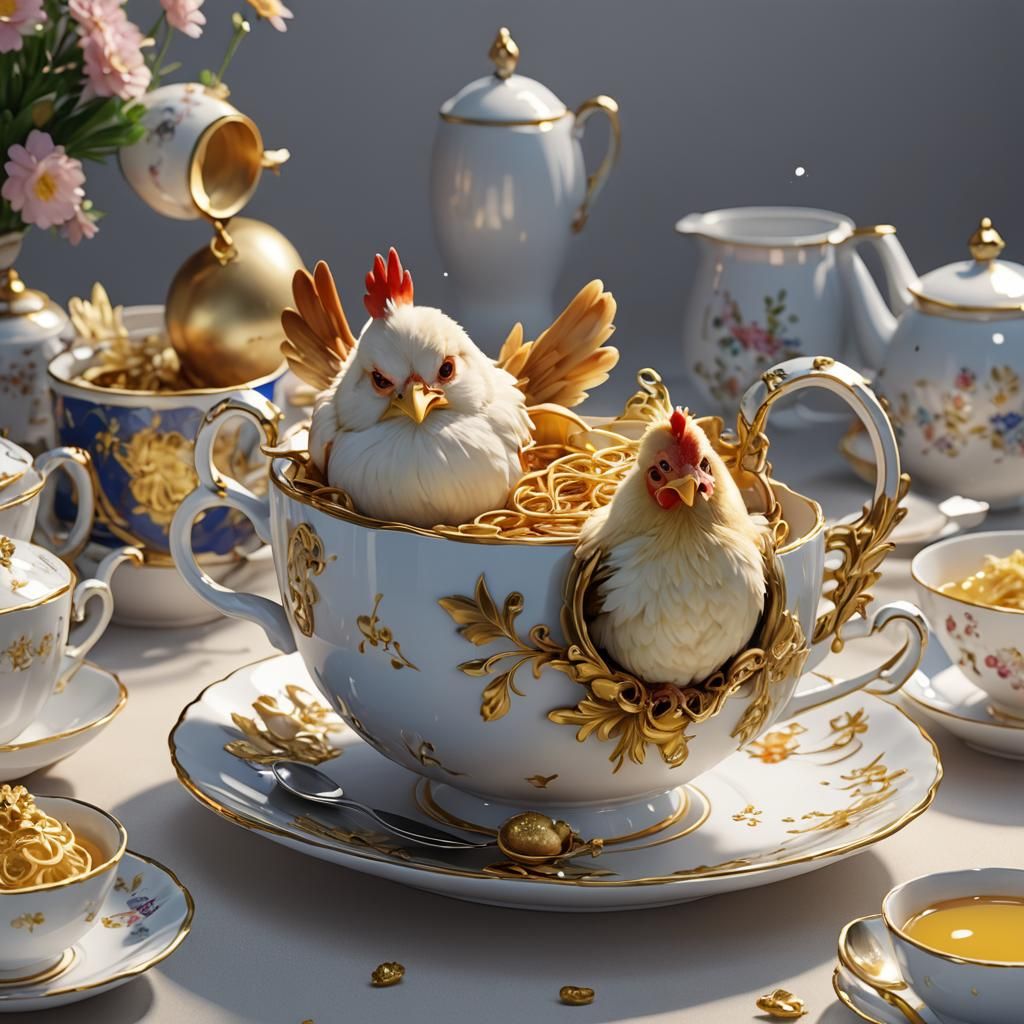 Obese Chicken in Teacup: 3D Anime Art