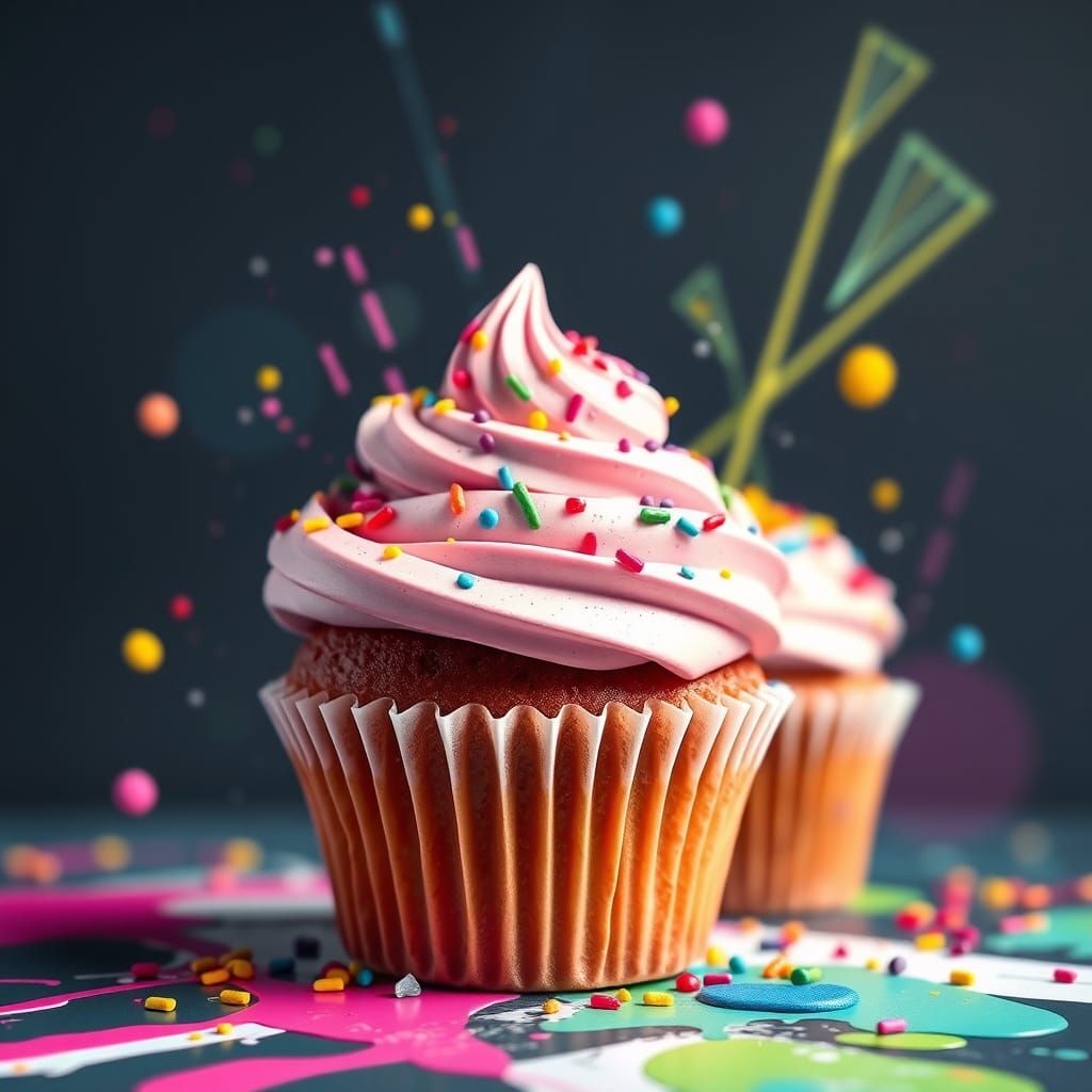 Vibrant Cupcake Day Graffiti Art with Melting Colors