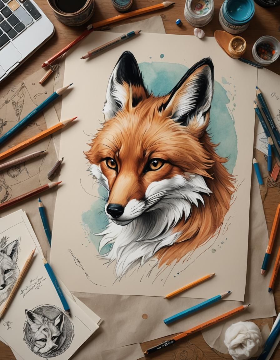 Trompe L'Oeil Fox Illustration on Sketchpad