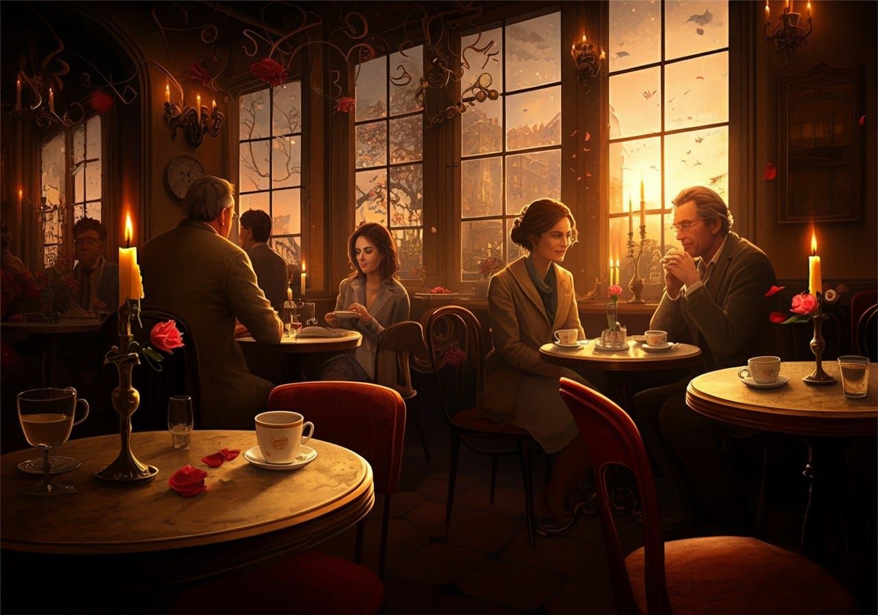 Cozy Cafe Scene Inspired by Classic Art