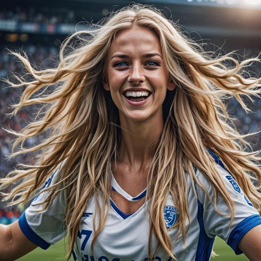 Joyful Blonde Soccer Player: Hyperrealistic 64 Megapixel Ima...