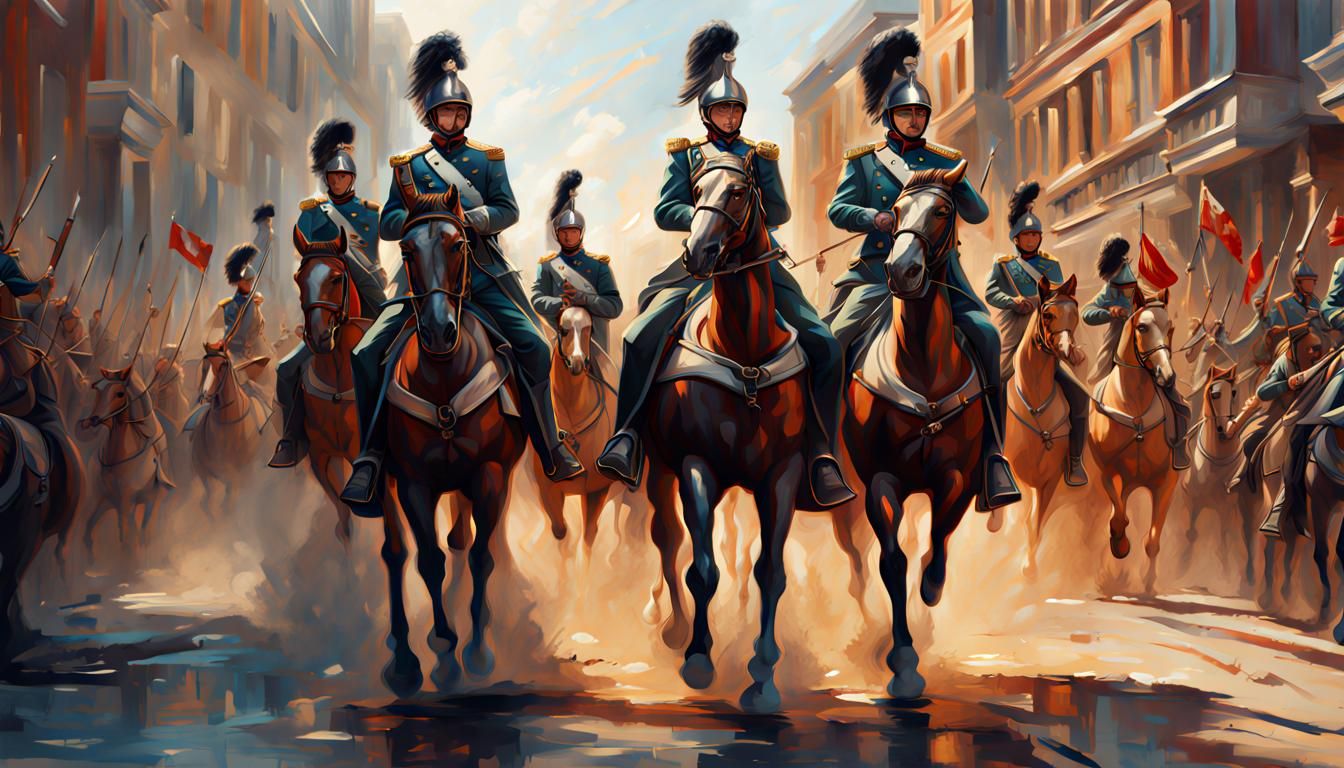 Dragoons on Horseback: Hyperrealistic Splash Art