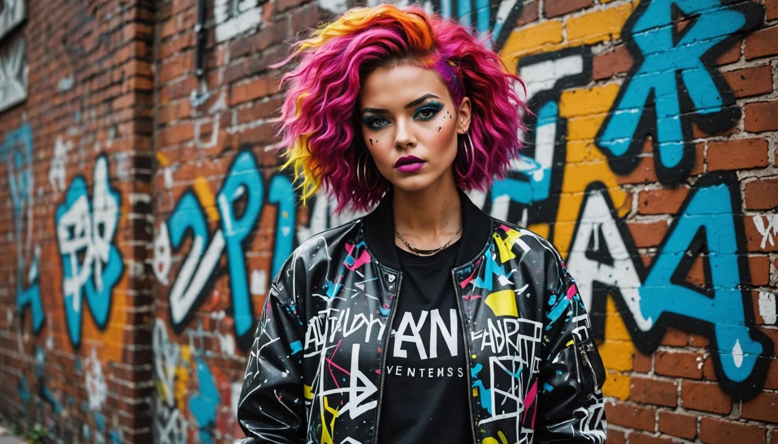 Fashion Model with Spray-Painted Hair in Graffiti Art Style